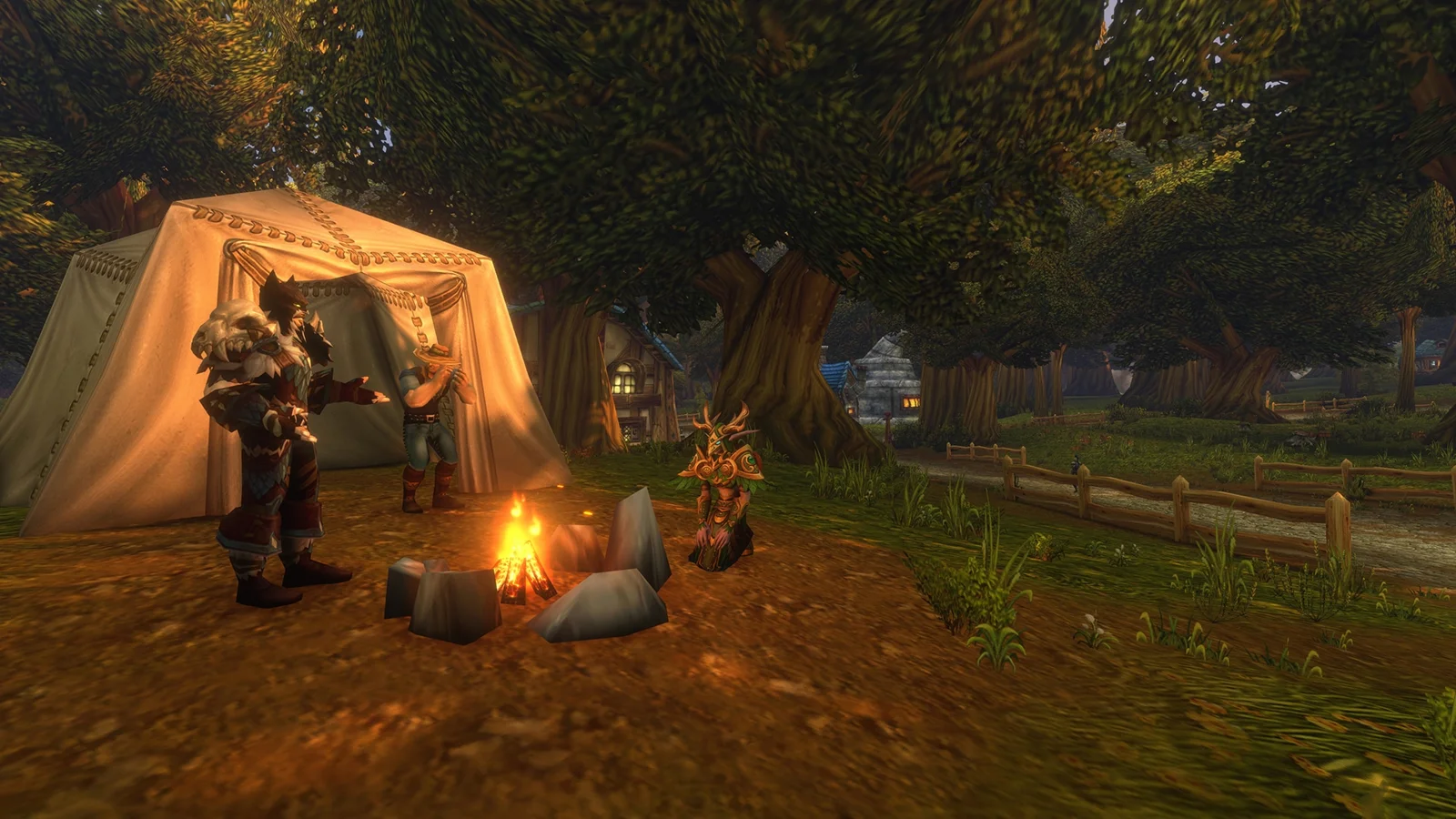 Adventurers sharing a campsite in World of Warcraft: Forever